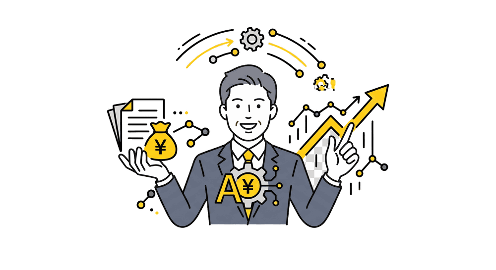 補助金を活用してAI導入と業績向上を実現するイメージ