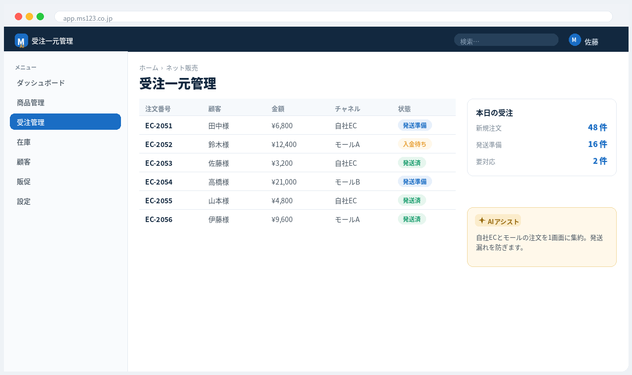単店ECサイト構築クラウド 画面イメージ