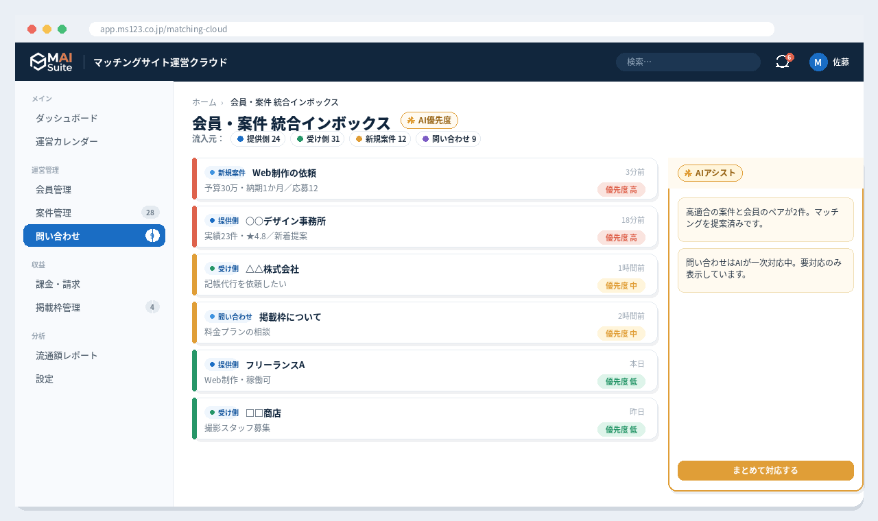 マッチングサイト運営 基幹クラウド 画面イメージ
