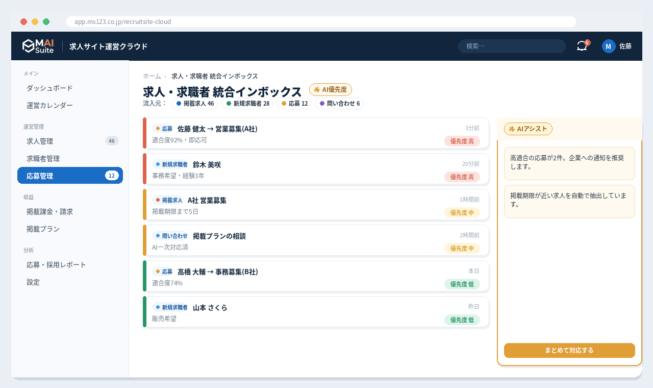 求人サイト運営 基幹クラウド 画面イメージ