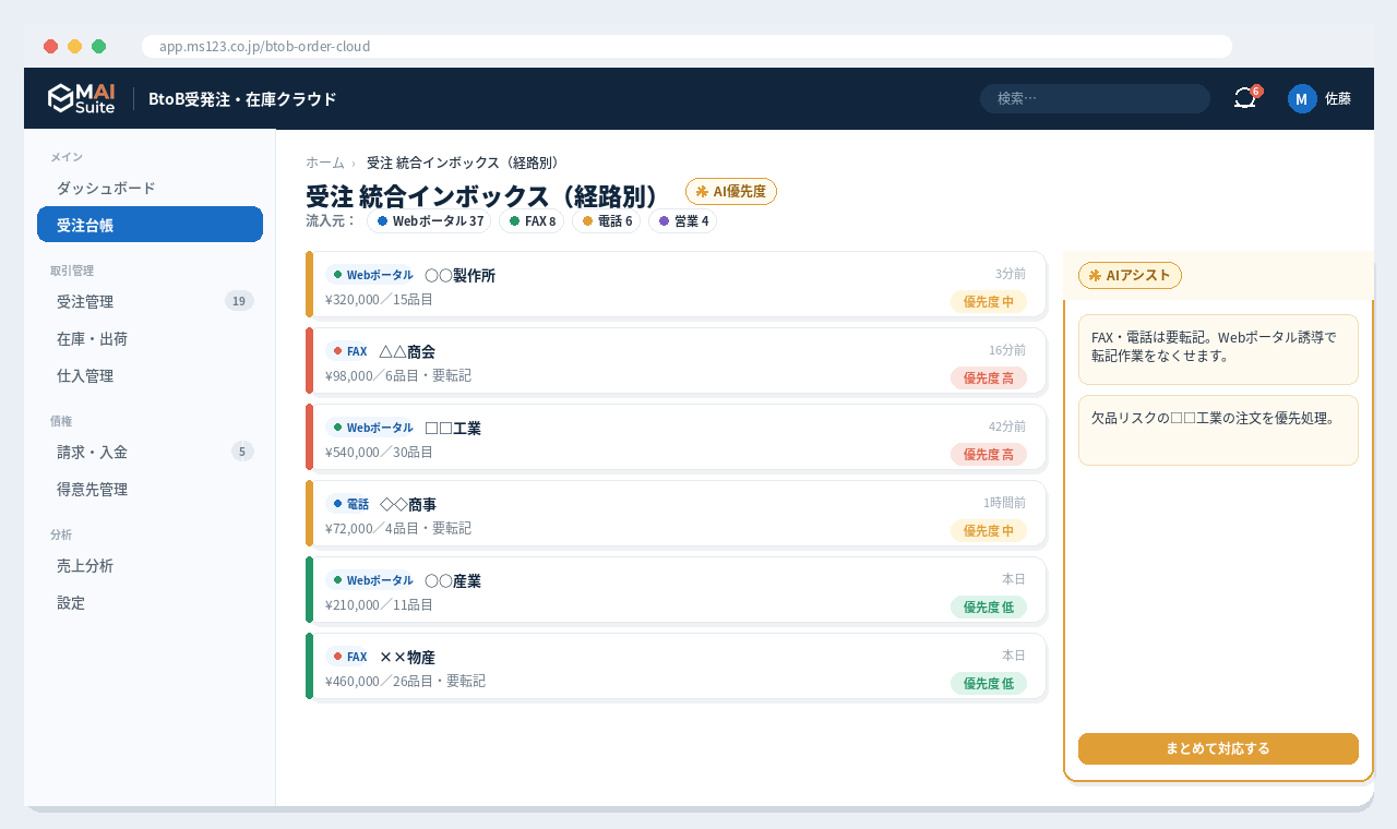 BtoB受発注・在庫一体クラウド 画面イメージ
