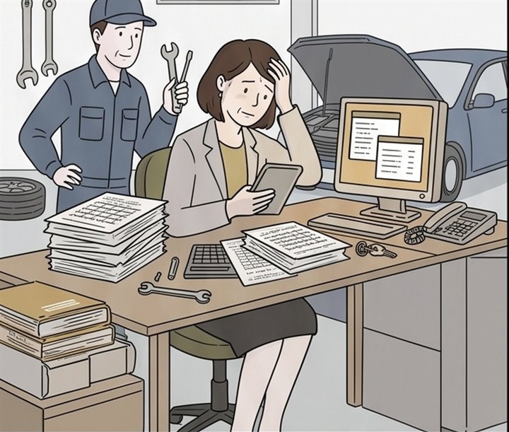 人材派遣元：手書きタイムシートをデータ化する様子