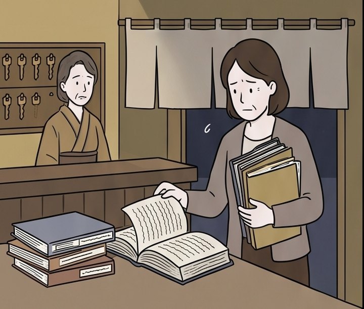 旅館・民泊：手書きの宿帳を顧客台帳にする様子